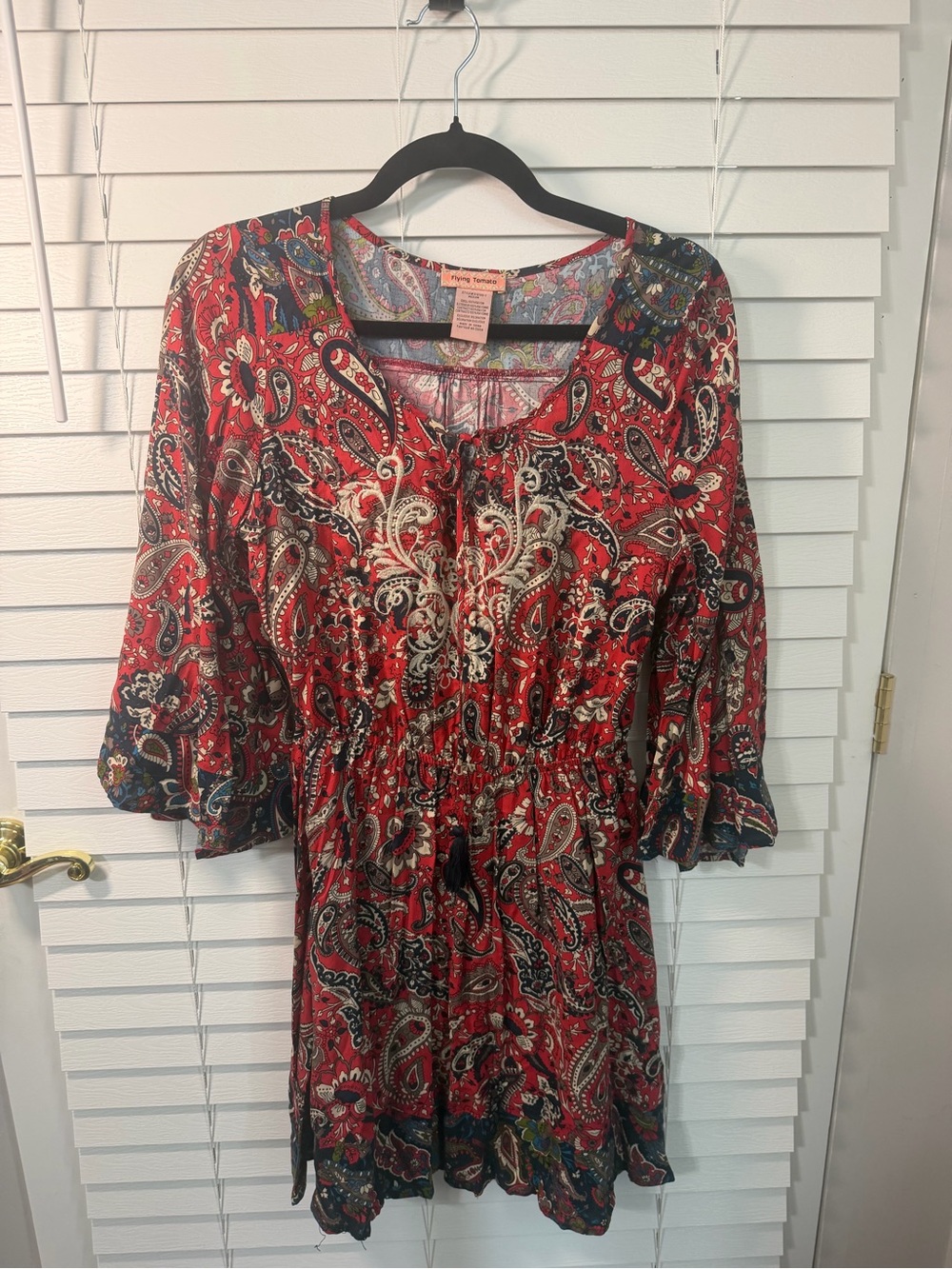 Flying Tomato Red Paisley Boho Tunic Dress